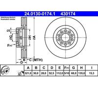 Disco freno ATE 24.0130-0174.1 anteriore, ventilato, altamente carbonizzato, 1 Pezzo