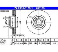 Disco freno ATE 24.0130-0175.1 anteriore, ventilato, altamente carbonizzato, 1 Pezzo