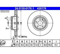 Disco freno ATE 24.0130-0176.1 anteriore, ventilato, altamente carbonizzato, 1 Pezzo