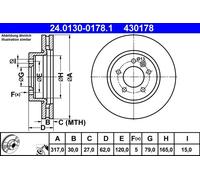 2x Disco freno ventilato 24.0130-0178.1 ATE per LAND ROVER DISCOVERY IV