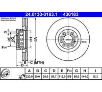Disco freno ATE 24.0130-0183.1 posteriore, ventilato, altamente carbonizzato, 1 Pezzo