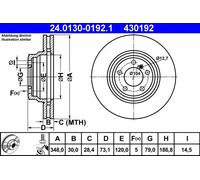 Disco freno ATE 24.0130-0192.1 anteriore, ventilato, altamente carbonizzato, 1 Pezzo