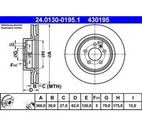 2x Disco freno ventilato 24.0130-0195.1 ATE per LAND ROVER DISCOVERY IV