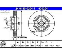 Disco freno ATE 24.0130-0204.1 anteriore, ventilato, 1 Pezzo