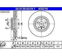 Disco freno ATE 24.0130-0219.1 anteriore, ventilato, altamente carbonizzato, 1 Pezzo