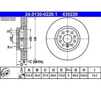 2x Disco freno ventilato 24.0130-0220.1 ATE per SEAT VW SKODA