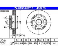 2x Disco freno ventilato 24.0130-0223.1 ATE per JEEP GRAND CHEROKEE III