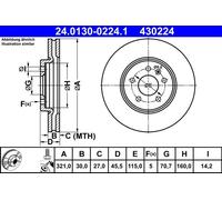 2x Disco freno ventilato 24.0130-0224.1 ATE per OPEL VAUXHALL