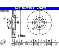 Disco freno ATE 24.0130-0229.1 anteriore, ventilato, altamente carbonizzato, 1 Pezzo