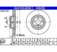 Disco freno ATE 24.0130-0236.1 per AUDI A6 Allroad C7 (4GH, 4GJ) 3.0 2014-2018