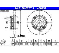 Disco freno ATE 24.0130-0237.1 anteriore, ventilato, altamente carbonizzato, 1 Pezzo