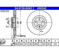 Disco freno ATE 24.0130-0242.1 anteriore, ventilato, altamente carbonizzato, 1 pezzo