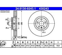 2x Disco freno ventilato 24.0130-0243.1 ATE per VOLVO XC90 II V90 II Familiare