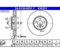 2x Disco freno ventilato 24.0130-0251.1 ATE per MINI BMW