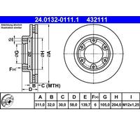 2x Disco freno ventilato 24.0132-0111.1 ATE per TOYOTA LAND CRUISER 80