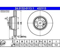 ATE Disco freno 24.0132-0113.1 ventilato anteriore altamente carbonizzato 2 pezzi per BMW E38
