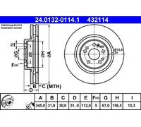 2x Disco freno ventilato 24.0132-0114.1 ATE per MERCEDES-BENZ CLASSE M