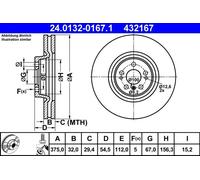 Disco freno ATE 24.0132-0167.1 anteriore, ventilato, altamente carbonizzato, 1 Pezzo