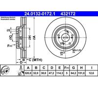 Disco freno ATE 24.0132-0172.1 anteriore, ventilato, altamente carbonizzato, 1 pezzo