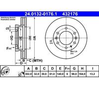 2x Disco freno ventilato 24.0132-0176.1 ATE per FORD RANGER
