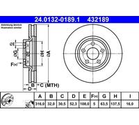 2x Disco freno ventilato 24.0132-0189.1 ATE per FORD S-MAX GALAXY III