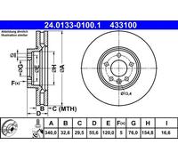 2x Disco freno ventilato 24.0133-0100.1 ATE per VW TRANSPORTER T5 Autobus
