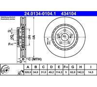 2x Disco freno ventilato 24.0134-0104.1 ATE per LEXUS RX