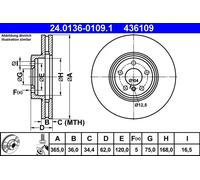 Disco freno ATE 24.0136-0109.1 anteriore, ventilato, altamente carbonizzato, 1 Pezzo