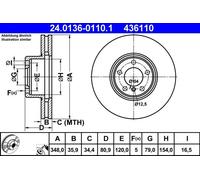 Disco freno ATE 24.0136-0110.1 anteriore, ventilato, altamente carbonizzato, 1 Pezzo