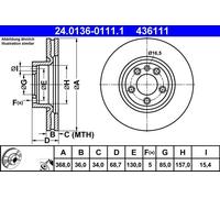 ATE Disco freno 24.0136-0111.1 anteriore ventilato altamente carbonizzato 1 pezzo