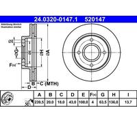 2x Disco freno ventilato 24.0320-0147.1 ATE per FORD MAZDA