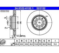 2x Disco freno ventilato 24.0322-0152.1 ATE per AUDI VW SEAT