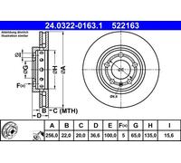 2x Disco freno ventilato 24.0322-0163.1 ATE per VW AUDI SEAT SKODA