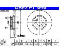 2x Disco freno ventilato 24.0322-0197.1 ATE per ALFA ROMEO FIAT PEUGEOT LANCIA