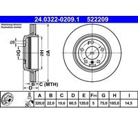 2x Disco freno ventilato 24.0322-0209.1 ATE per BMW 3 Touring 3 3 Coupé