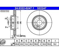Disco freno ATE 24.0322-0247.1 anteriore, fessura, ventilato, 1 Pezzo
