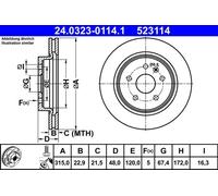 2x Disco freno ventilato 24.0323-0114.1 ATE per OPEL SAAB CHEVROLET