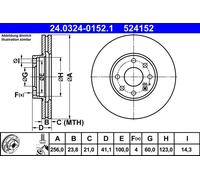 2x Disco freno ventilato 24.0324-0152.1 ATE per OPEL ASTRA G Hatchback