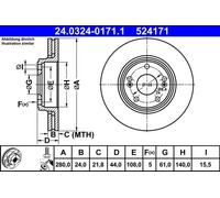 2x Disco freno ventilato 24.0324-0171.1 ATE per RENAULT LAGUNA I ESPACE III