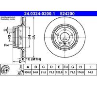2x Disco freno ventilato 24.0324-0200.1 ATE per BMW 3 3 Touring 3 Coupé 1 X1