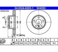Disco freno ATE 24.0324-0203.1 anteriore, fessura, ventilato, 1 Pezzo