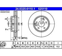 2x Disco freno ventilato 24.0325-0110.1 ATE per MERCEDES-BENZ CLASSE C CLASSE E