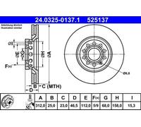 2x Disco freno ventilato 24.0325-0137.1 ATE per AUDI SKODA SEAT