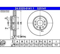 2x Disco freno ventilato 24.0325-0141.1 ATE per SAAB OPEL FIAT