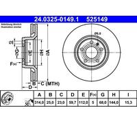 ATE Disco freno PowerDisc 24.0325-0149.1 ventilato Ø314 mm Spessore 25,0 mm 1 pezzo