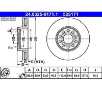 Disco freno ATE Power Disc 24.0325-0171.1, 1 Pezzo