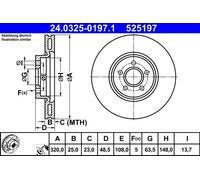 2x Disco freno ventilato 24.0325-0197.1 ATE per VOLVO FORD