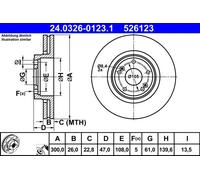2x Disco freno ventilato 24.0326-0123.1 ATE per RENAULT LAGUNA II