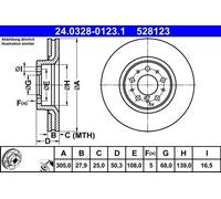 2x Disco freno ventilato 24.0328-0123.1 ATE per VOLVO S80 I XC70 I Cross Country
