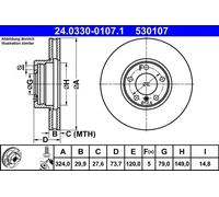 Disco freno ATE Power Disc 24.0330-0107.1, 1 pezzo